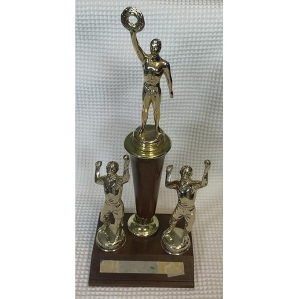 VTG Tennis Trophy Gold Figures Wood Base Retro Sports Memorabilia Award 11"x5"